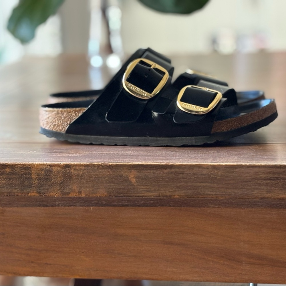 Birkenstock Black Sandals with Gold Buckles